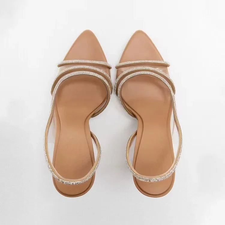 Damskie Eleganckie Sandały na Obcasie z Kryształowymi Paskami