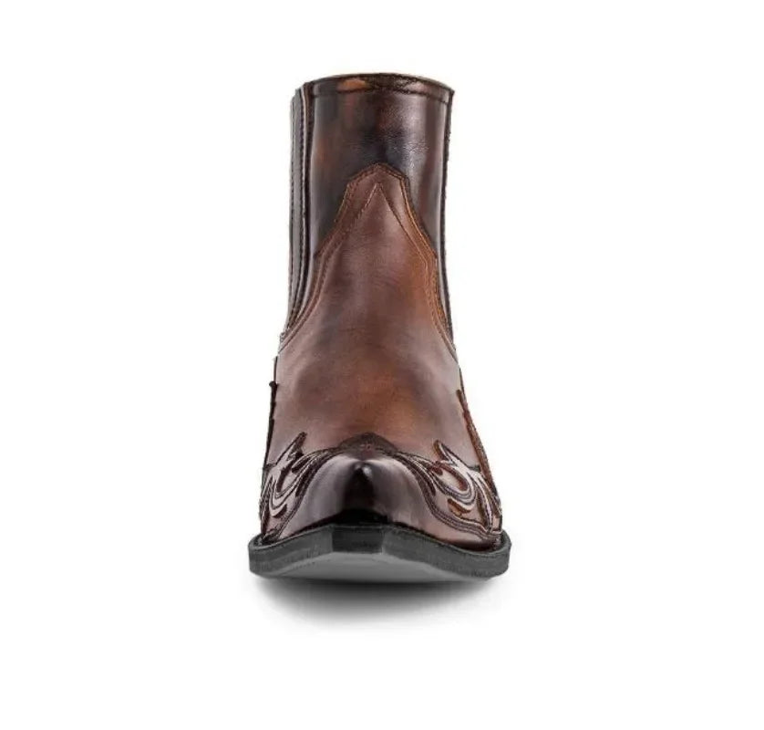 Skórzane botki kowbojki z tłoczeniem – unisex, styl western