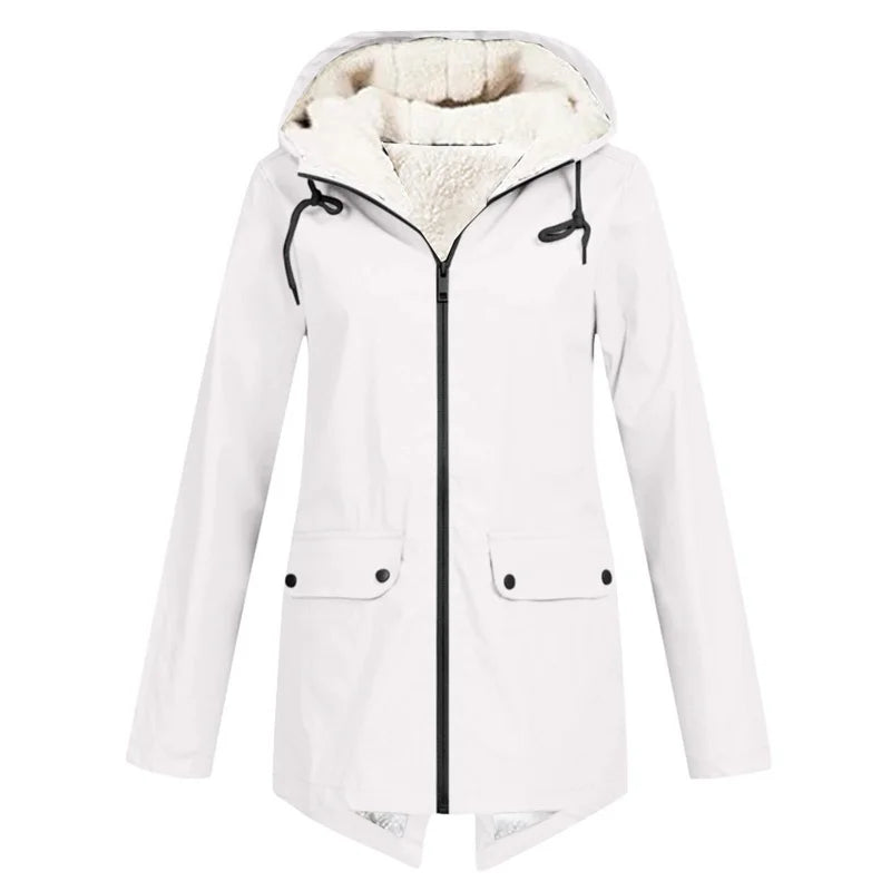 Damska wodoodporna kurtka z podszewką z polaru – jesienno-zimowa parka z kapturem