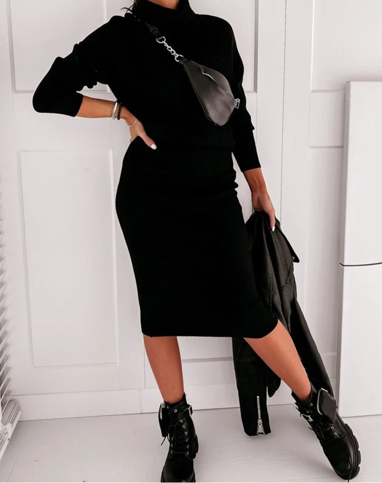 Stylowy Komplet Dzianinowy ze Spódnicą i Golfem