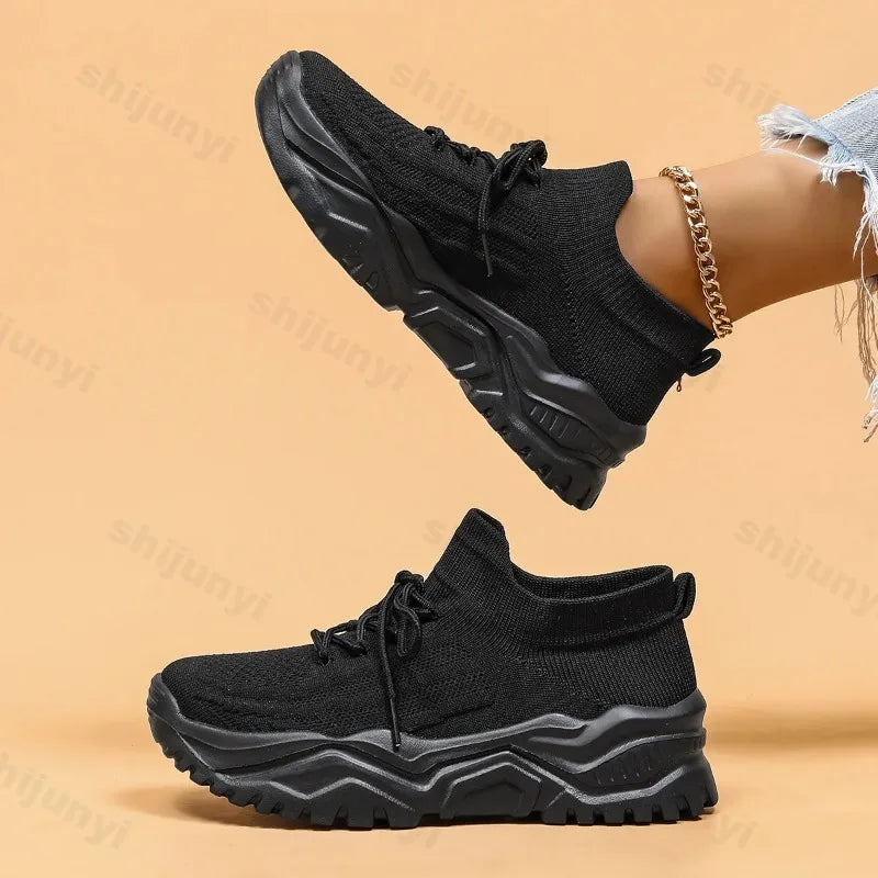 Damskie sneakersy skarpetkowe na grubej podeszwie – sportowe buty wsuwane