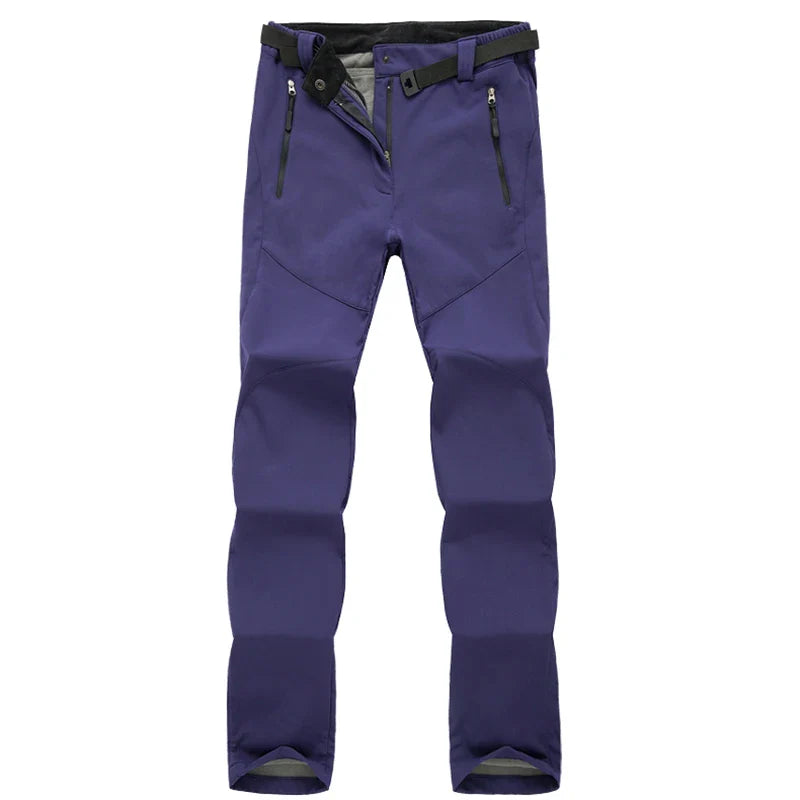 Damskie spodnie trekkingowe softshell ocieplane – wodoodporne spodnie outdoorowe z polarem i kieszeniami
