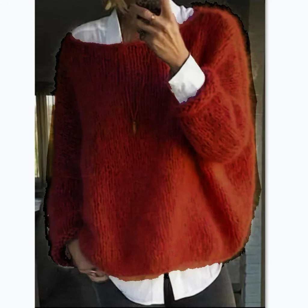 Damski puszysty sweter oversize z szerokim dekoltem – wygoda i styl na chłodne dni