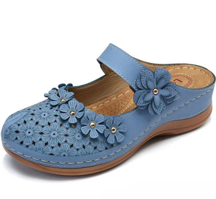 Buty damskie ortopedyczne z kwiatową aplikacją
