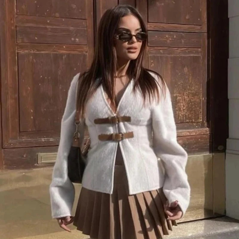 Damski Elegancki Kardigan z Dekoracyjnymi Zapięciami