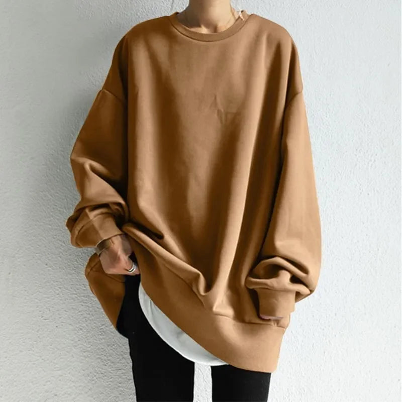 Damska bluza oversize z okrągłym dekoltem, styl streetwear, basic casual