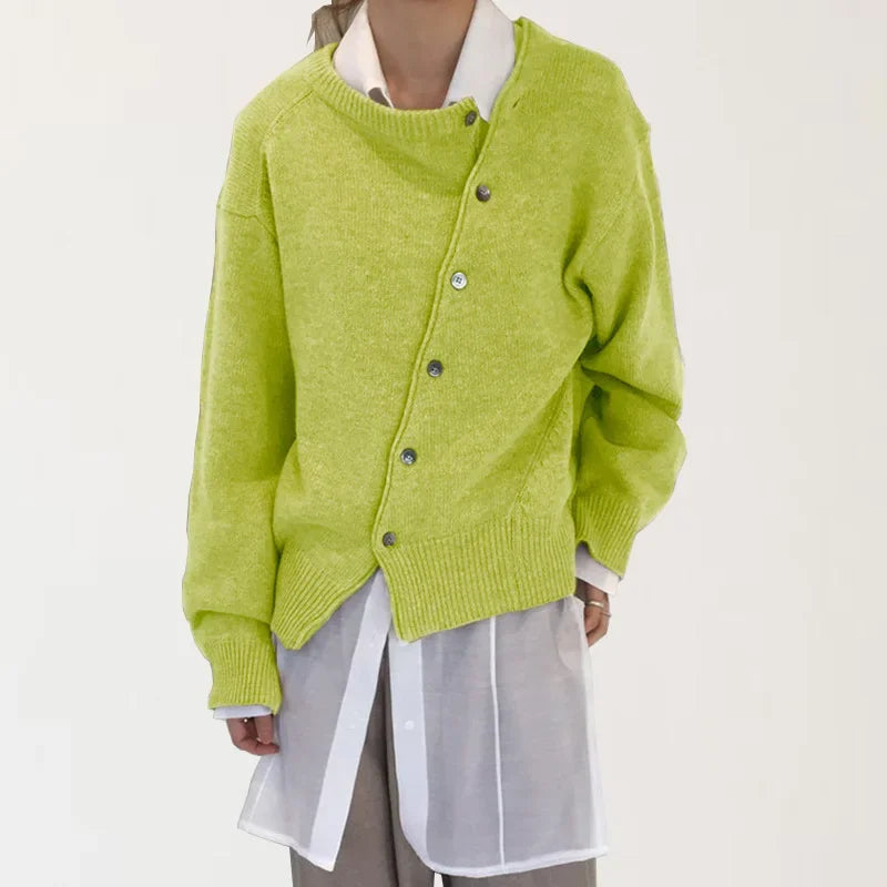 Asymetryczny kardigan damski z guzikami – miękki sweter oversize w stylu casual