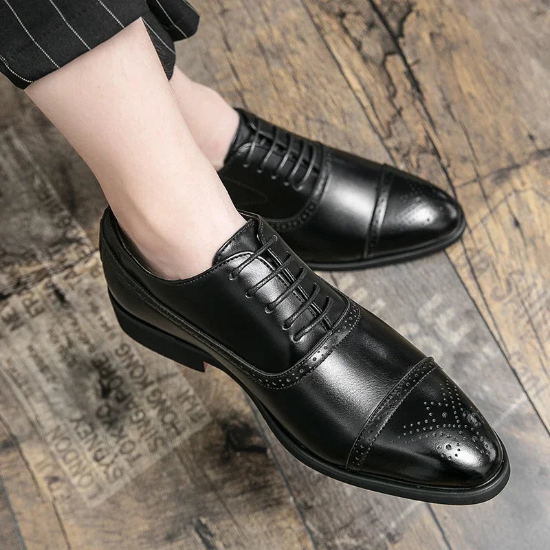 Męskie Skórzane Buty Wizytowe Oxford z Ozdobnym Noskiem