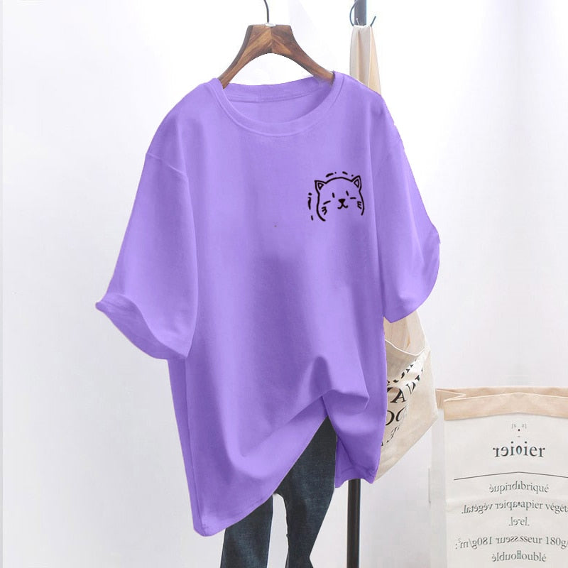 Damski Oversize T-shirt z grafiką kota