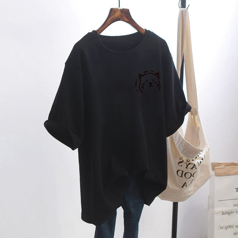 Damski Oversize T-shirt z grafiką kota