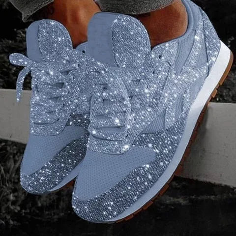 Damskie błyszczące sneakersy z siateczką i brokatowym wykończeniem