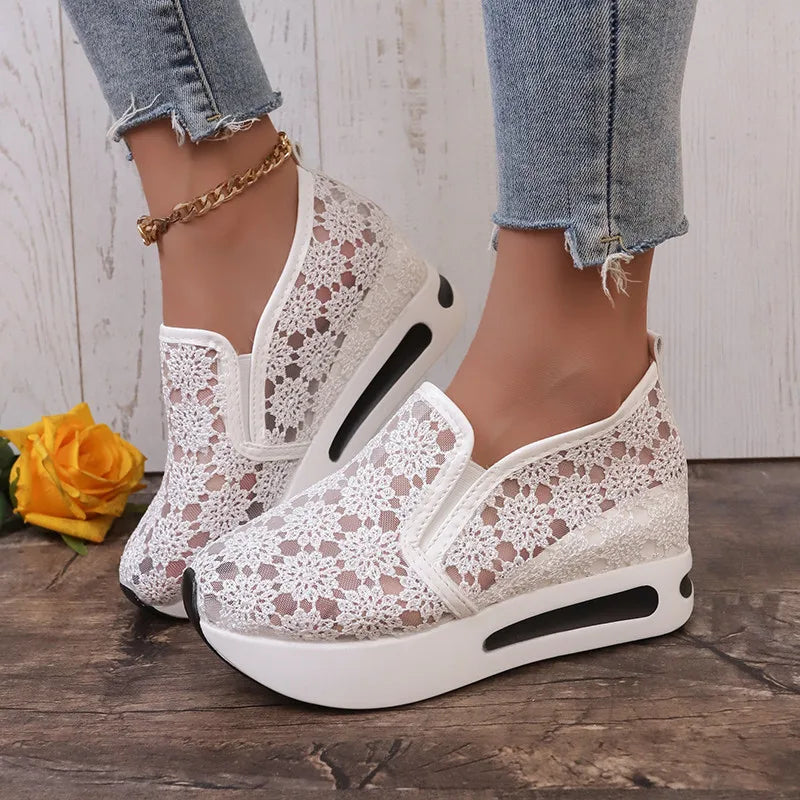 Damskie Ażurowe Buty Slip-On z Platformą