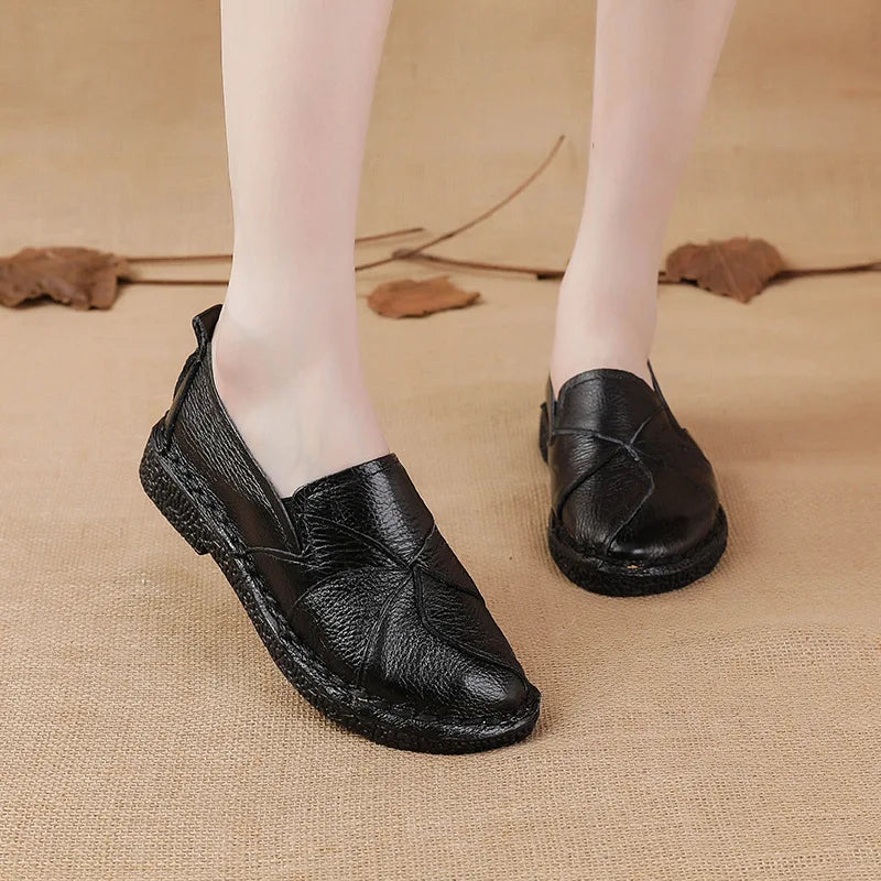 Damskie skórzane buty ortopedyczne slip-on – wygodne półbuty z elastyczną podeszwą