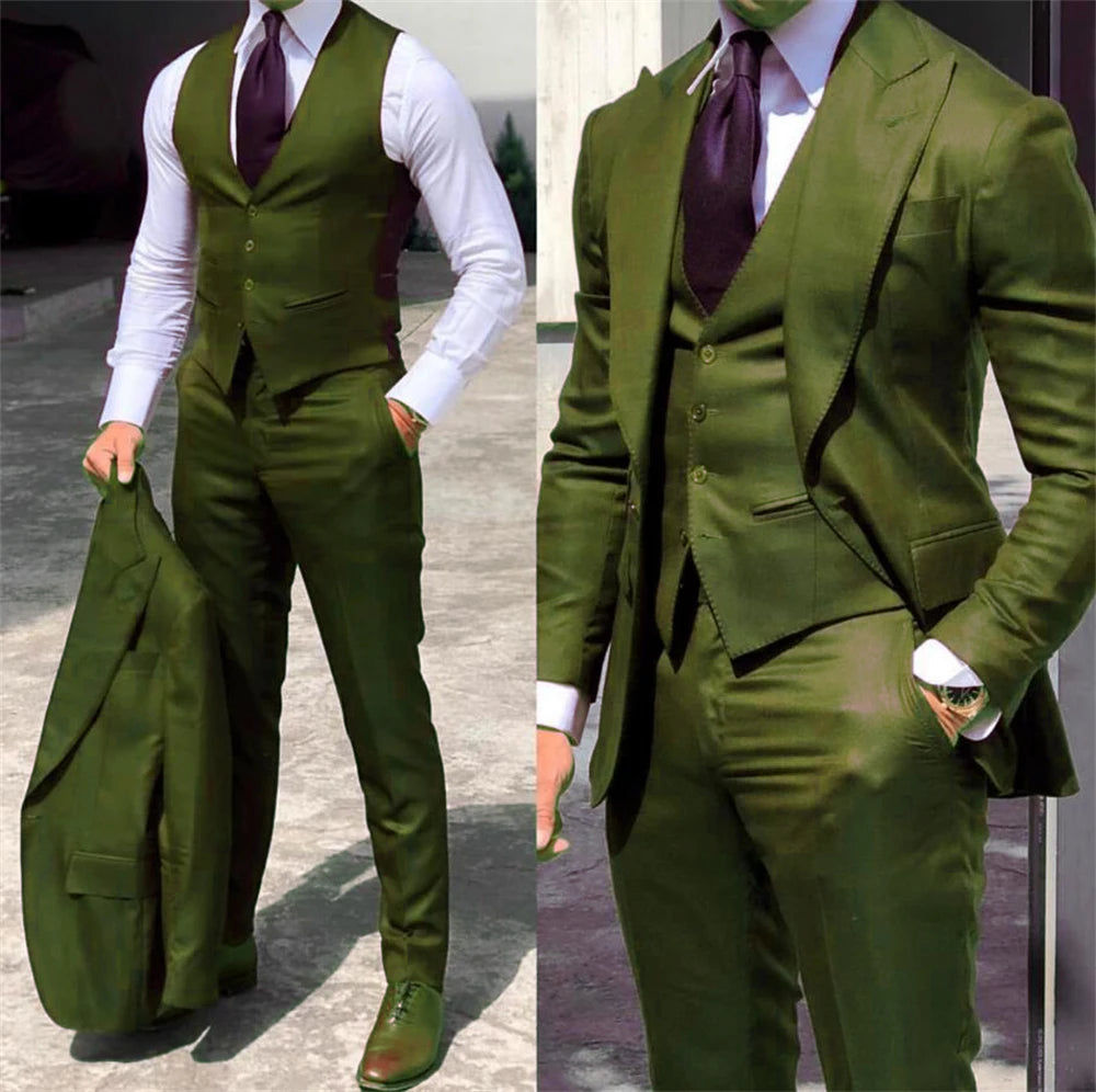 Męski garnitur trzyczęściowy slim fit – elegancki komplet z marynarką, kamizelką i spodniami