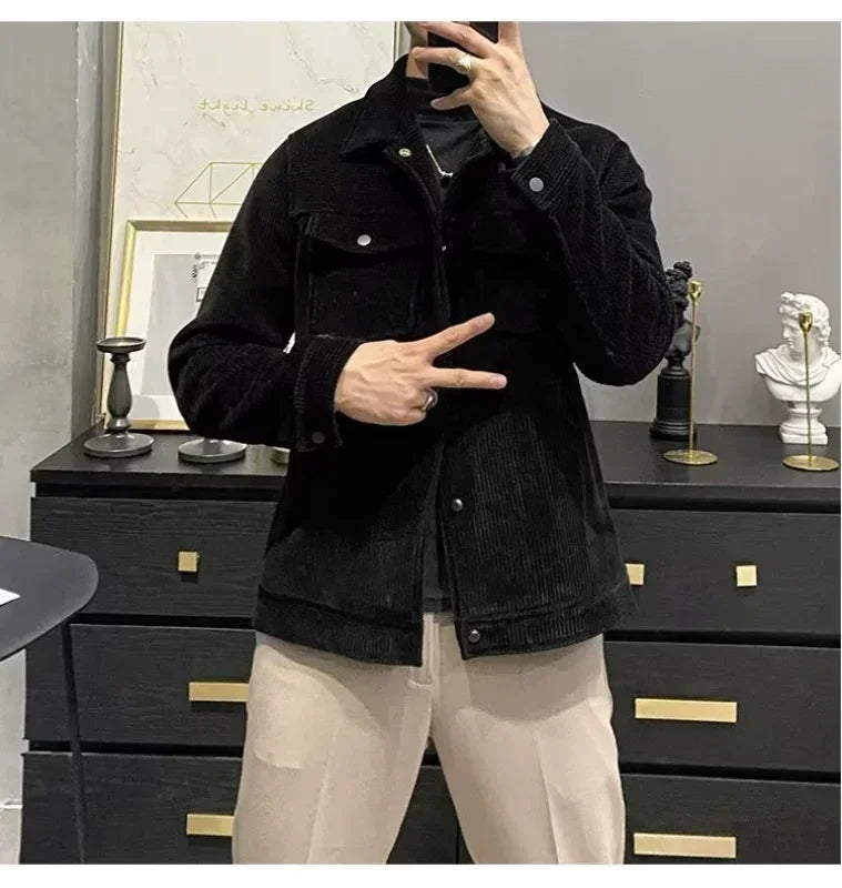 Męska Koszulowa Kurtka o Strukturalnym Splecie