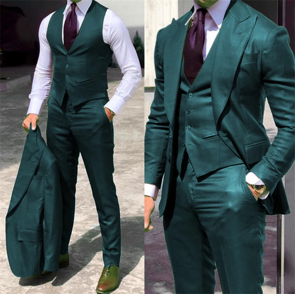 Męski garnitur trzyczęściowy slim fit – elegancki komplet z marynarką, kamizelką i spodniami