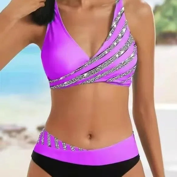 Damski strój kąpielowy dwuczęściowy – zakładany top i majtki z wysokim stanem