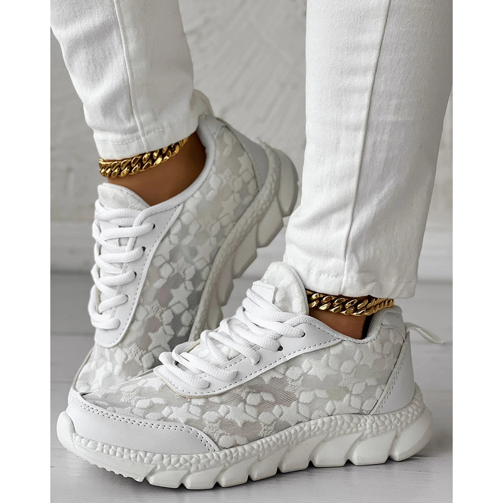 Damskie buty sportowe sneakersy ortopedyczne z koronkowymi wstawkami