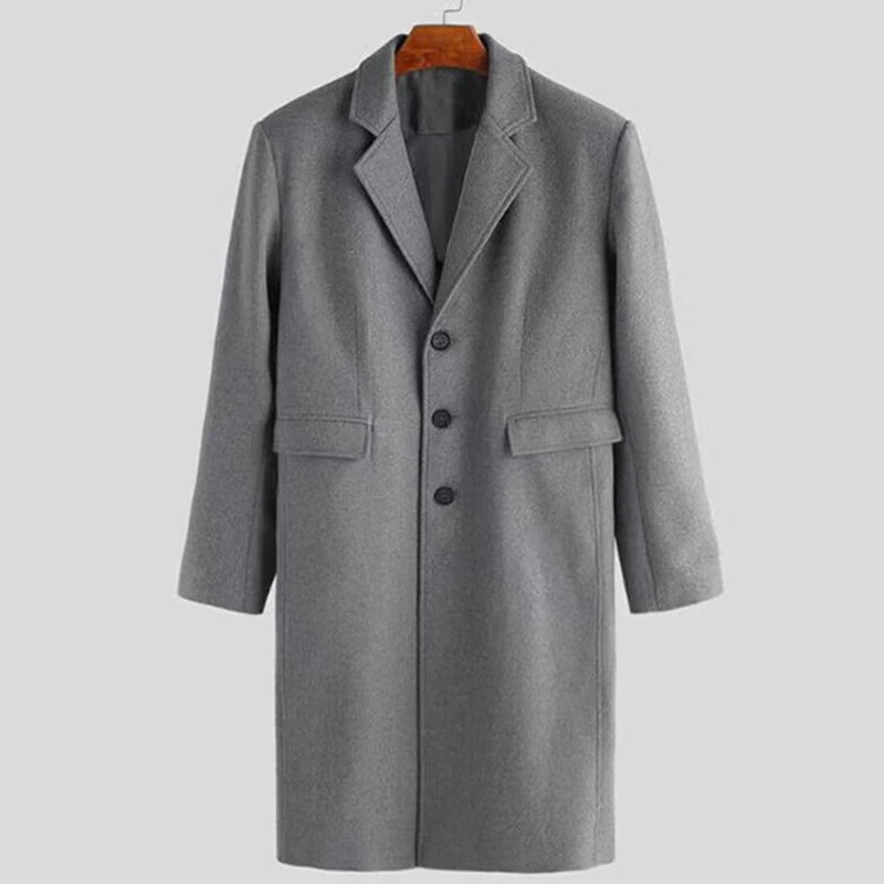 Męski płaszcz wełniany długi, elegancki, klasyczny fason