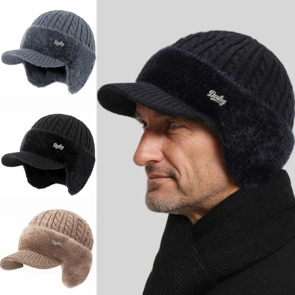Ocieplana czapka zimowa unisex z daszkiem i nausznikami – idealna dla seniorów