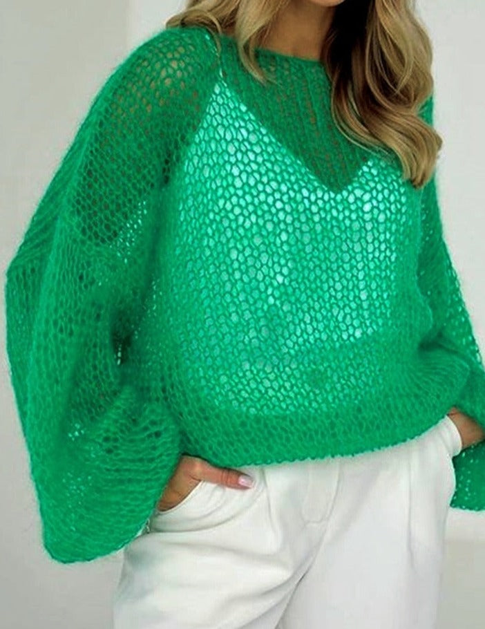 Damski ażurowy prześwitujący sweter oversize