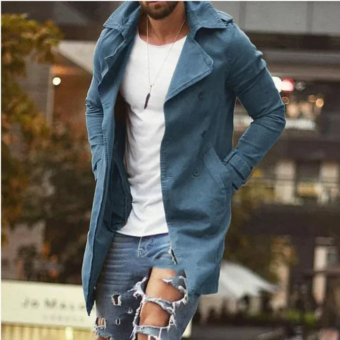 Męski płaszcz trencz z kołnierzem, lekki, styl casual-elegancki