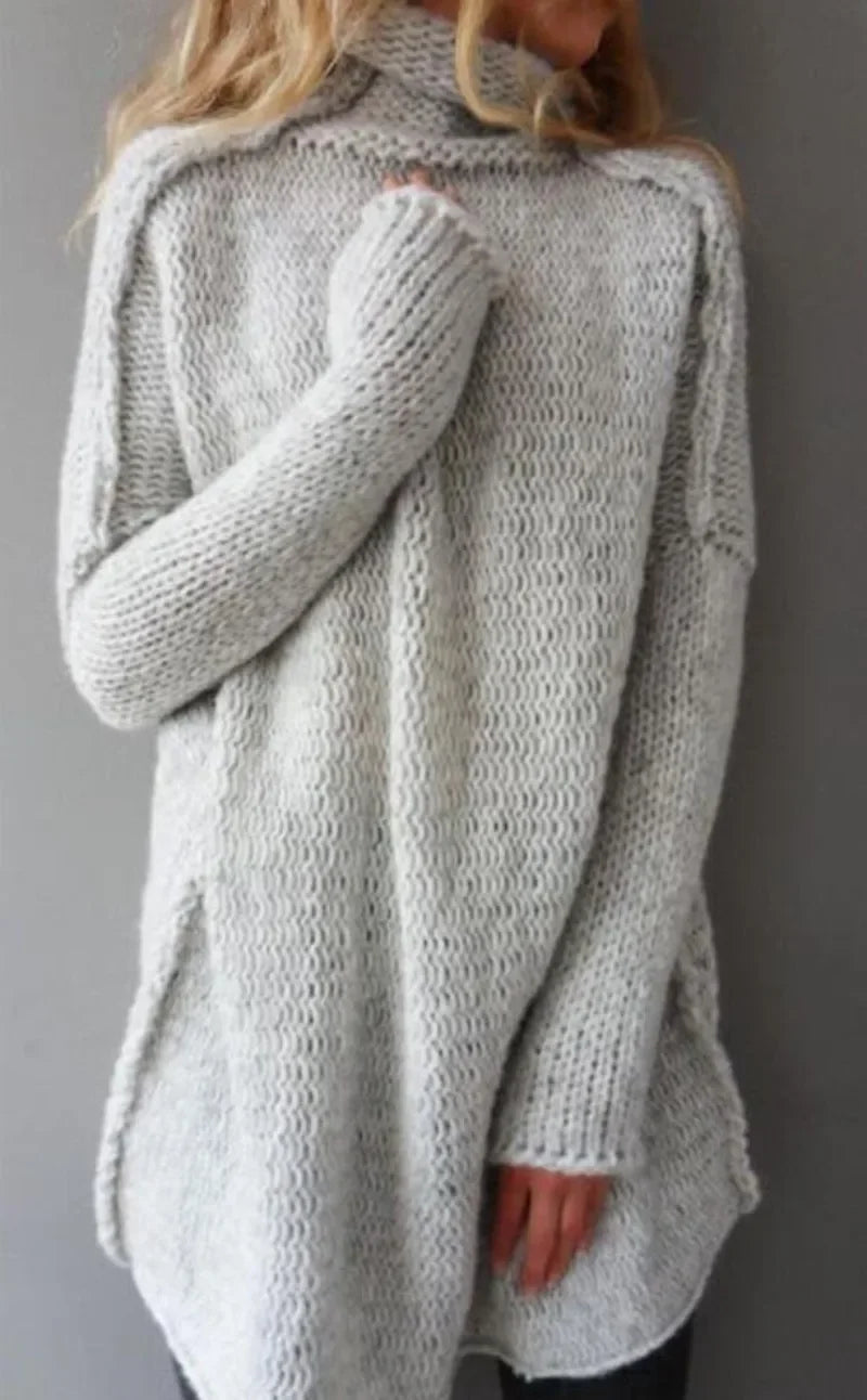 Damski oversize sweter z golfem – dzianinowy, długi, casualowy