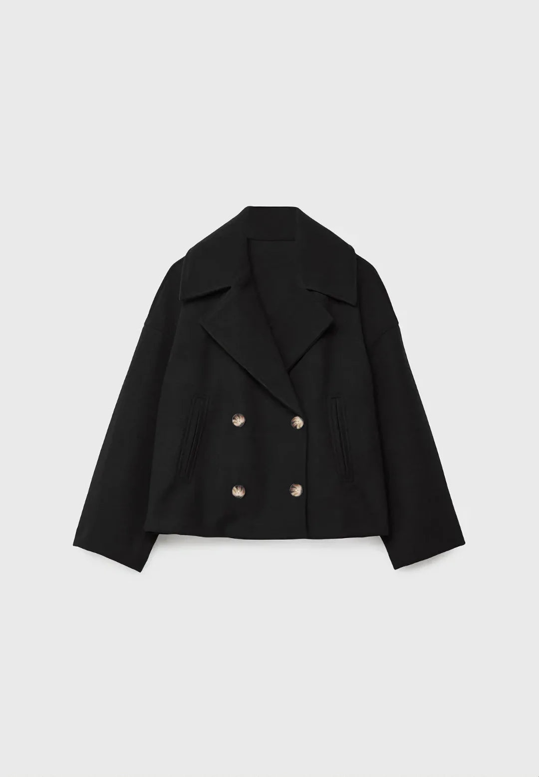 Damski krótki płaszcz dwurzędowy, oversize, styl miejski i elegancki