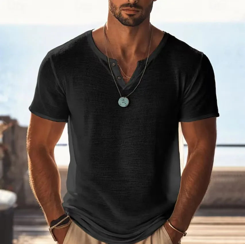 Męski T-shirt Henley – Lekka Koszulka