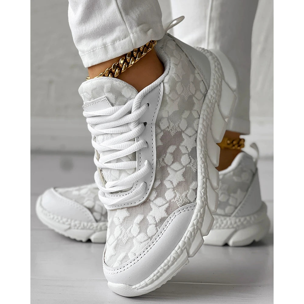 Damskie buty sportowe sneakersy ortopedyczne z koronkowymi wstawkami