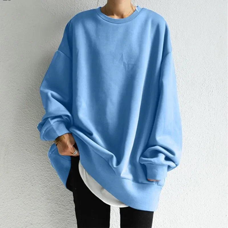 Damska bluza oversize z okrągłym dekoltem, styl streetwear, basic casual