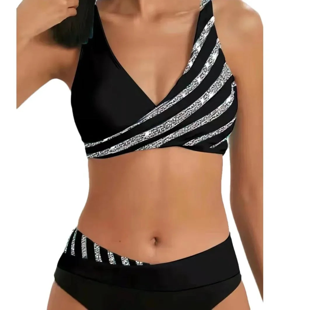 Damski strój kąpielowy dwuczęściowy – zakładany top i majtki z wysokim stanem