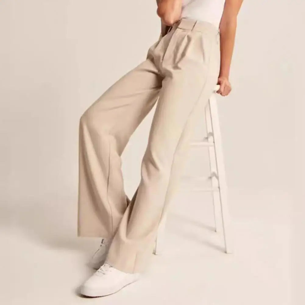 Damskie eleganckie spodnie z wysokim stanem – szerokie nogawki