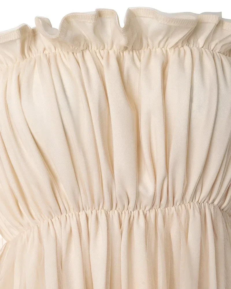 Damska zwiewna sukienka mini hiszpanka z tiulowymi rękawami