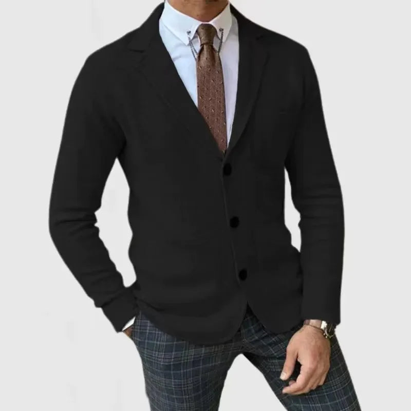Elegancki męski sweter marynarkowy – dzianinowy żakiet z guzikami