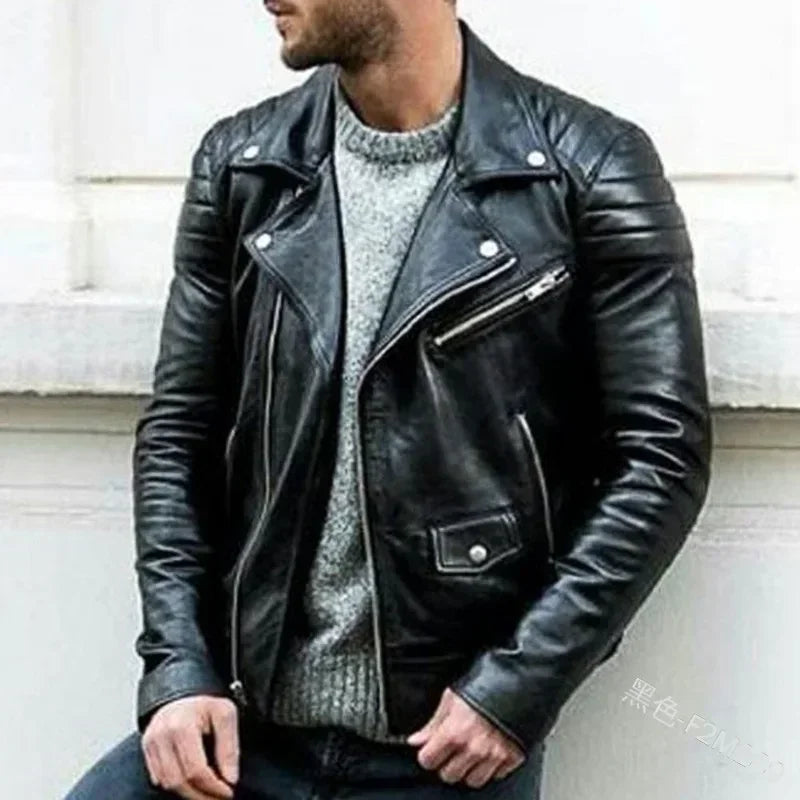 Męska skórzana kurtka motocyklowa w stylu biker