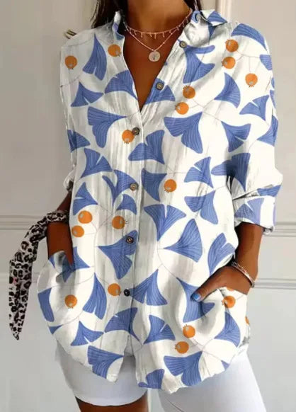 Damska koszula z długim rękawem i kwiatowym wzorem – luźna bluzka w stylu boho