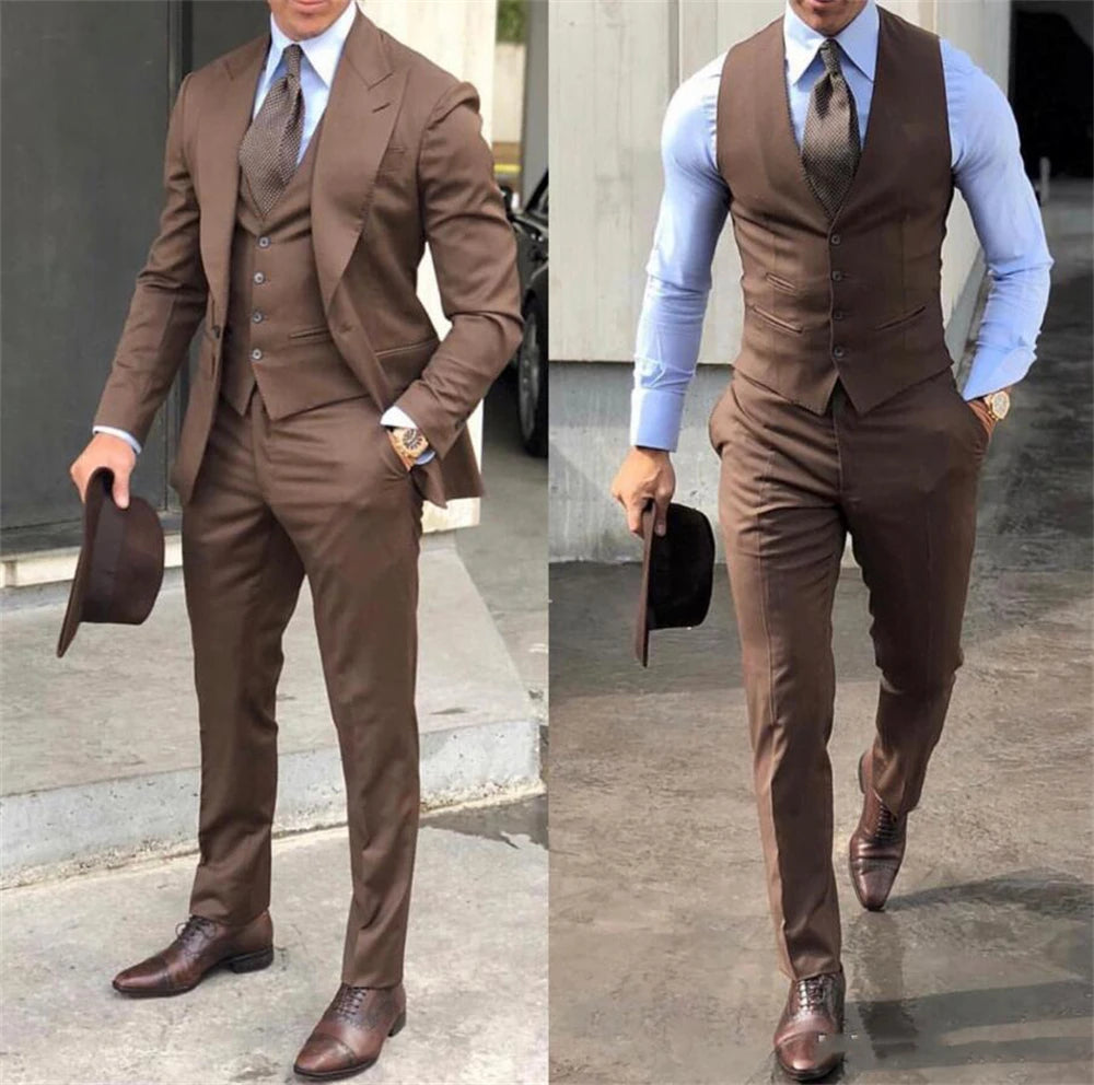 Męski garnitur trzyczęściowy slim fit – elegancki komplet z marynarką, kamizelką i spodniami