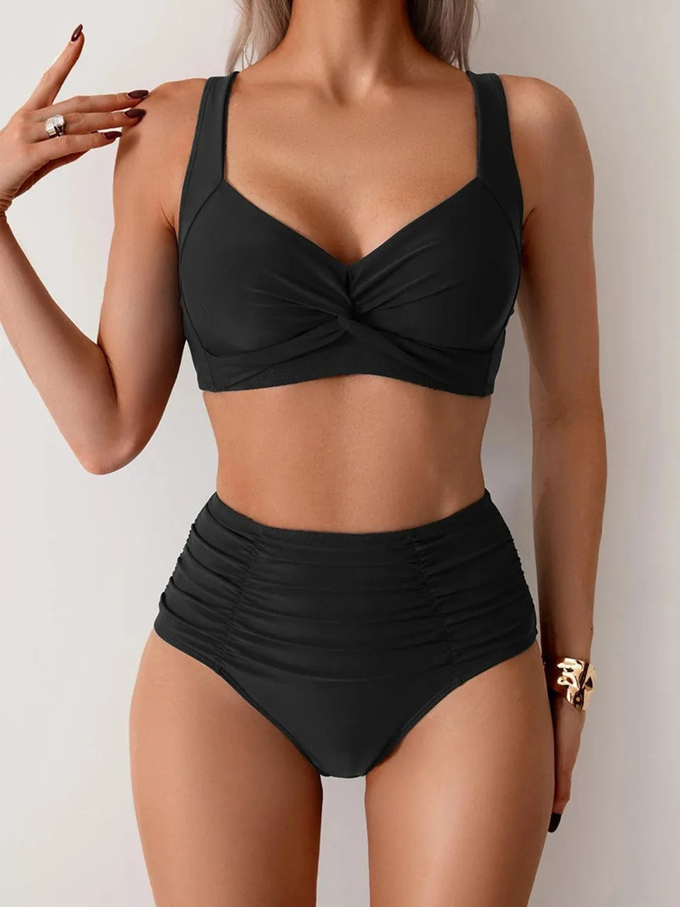 Damski Strój Kąpielowy Dwuczęściowy z Wysokim Stanem – Modelujący Bikini