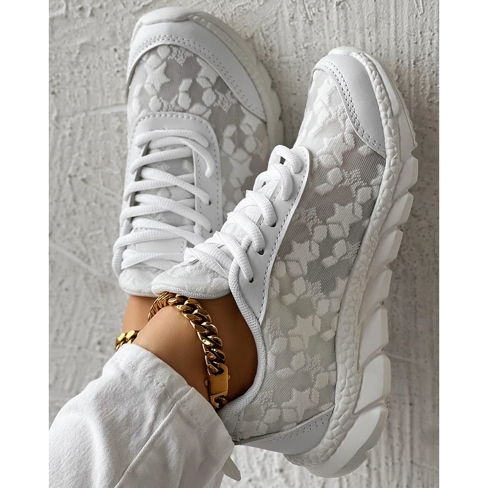 Damskie buty sportowe sneakersy ortopedyczne z koronkowymi wstawkami