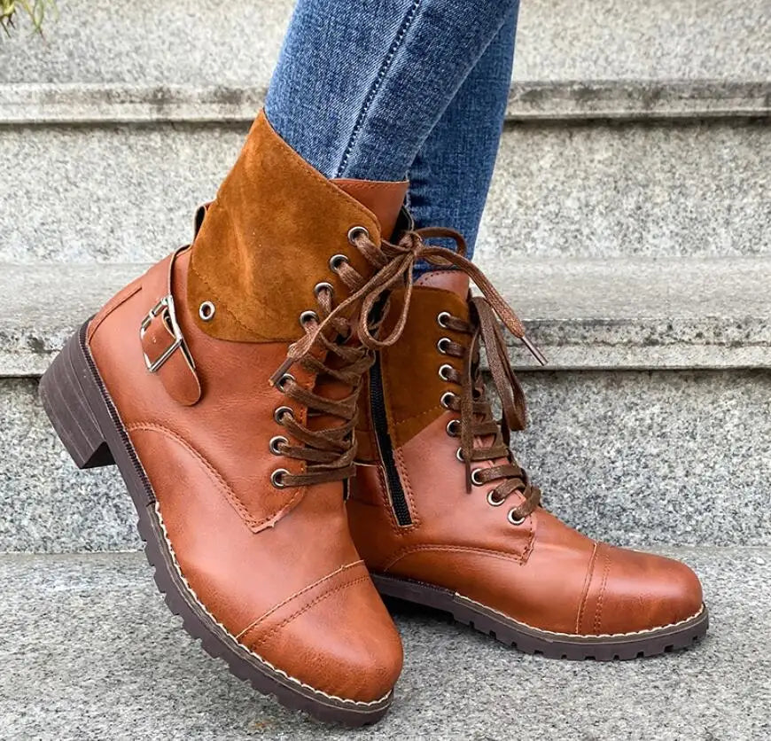 Damskie botki sznurowane z klamrą – stylowe i wygodne buty na jesień i zimę
