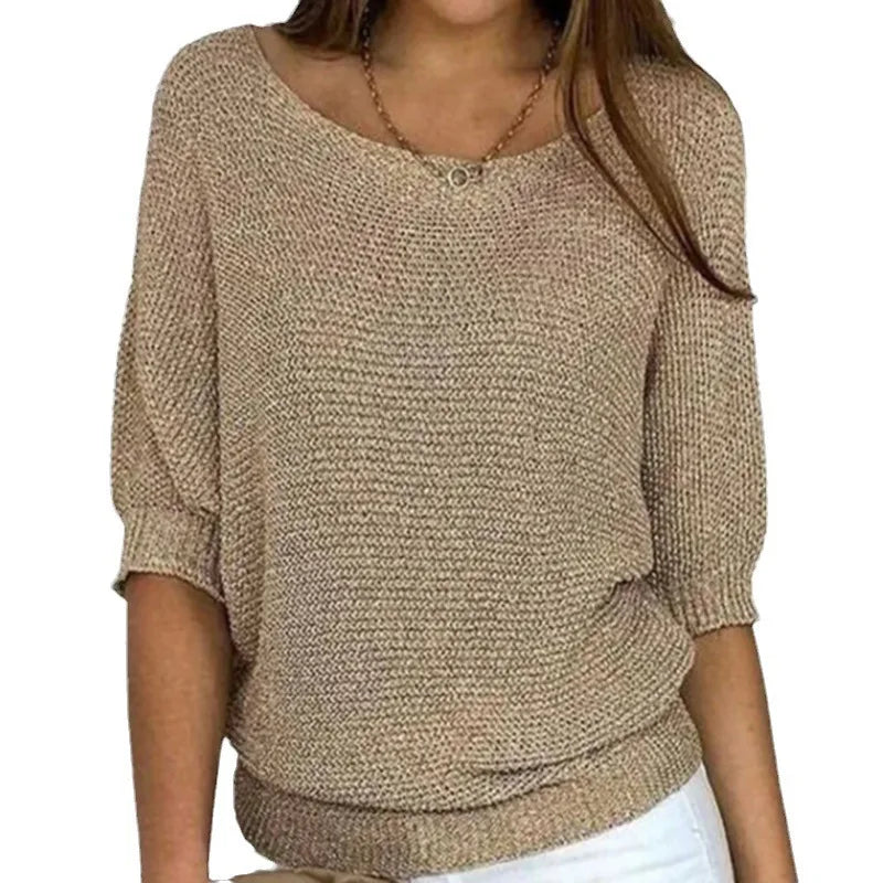 Damski Luźny Sweter Dzianinowy z Rękawem 3/4