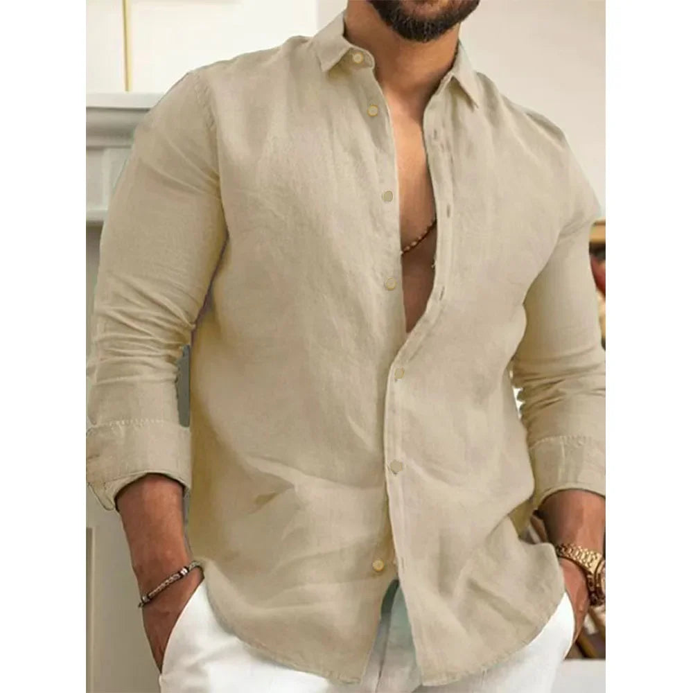 Męska koszula lniana z długim rękawem – przewiewna i elegancka na lato