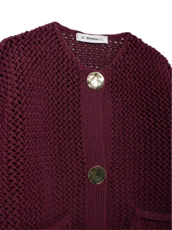 Damski Krótki Kardigan z Dekoracyjnymi Guzikami