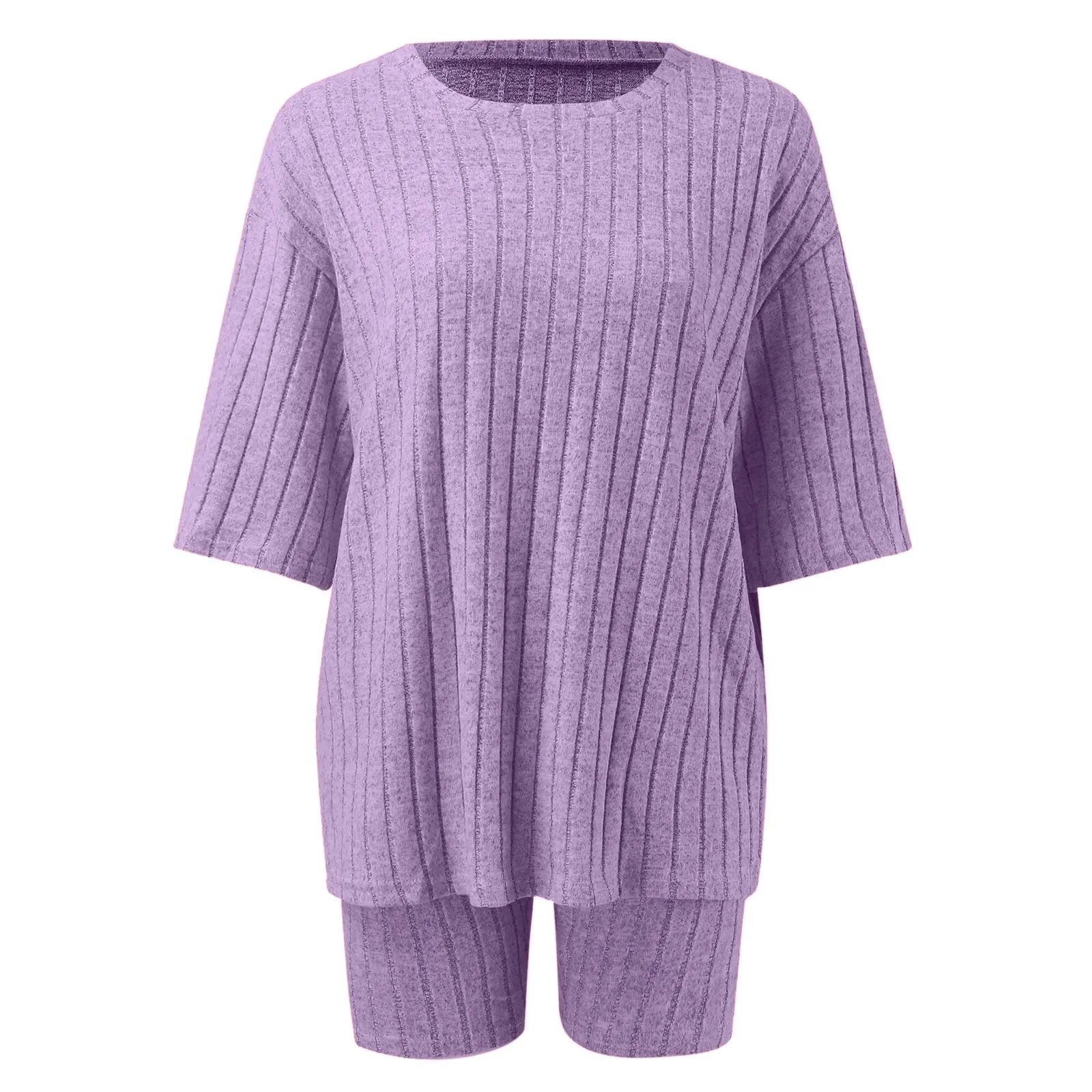 Komfortowy zestaw domowy z dzianiny z luźnym topem i szortami