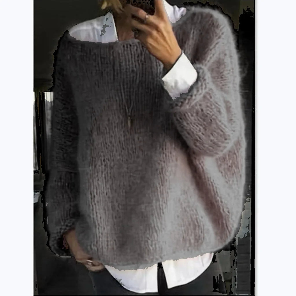 Damski puszysty sweter oversize z szerokim dekoltem – wygoda i styl na chłodne dni