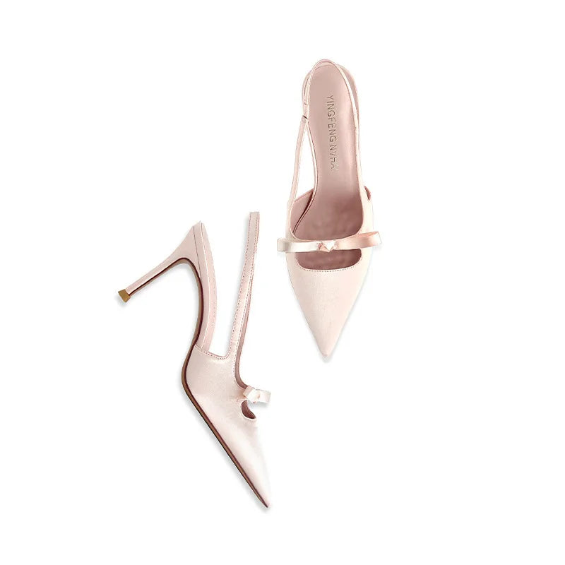 Satynowe Czółenka Slingback na Szpilce z Kokardką – Eleganckie Damskie Szpilki