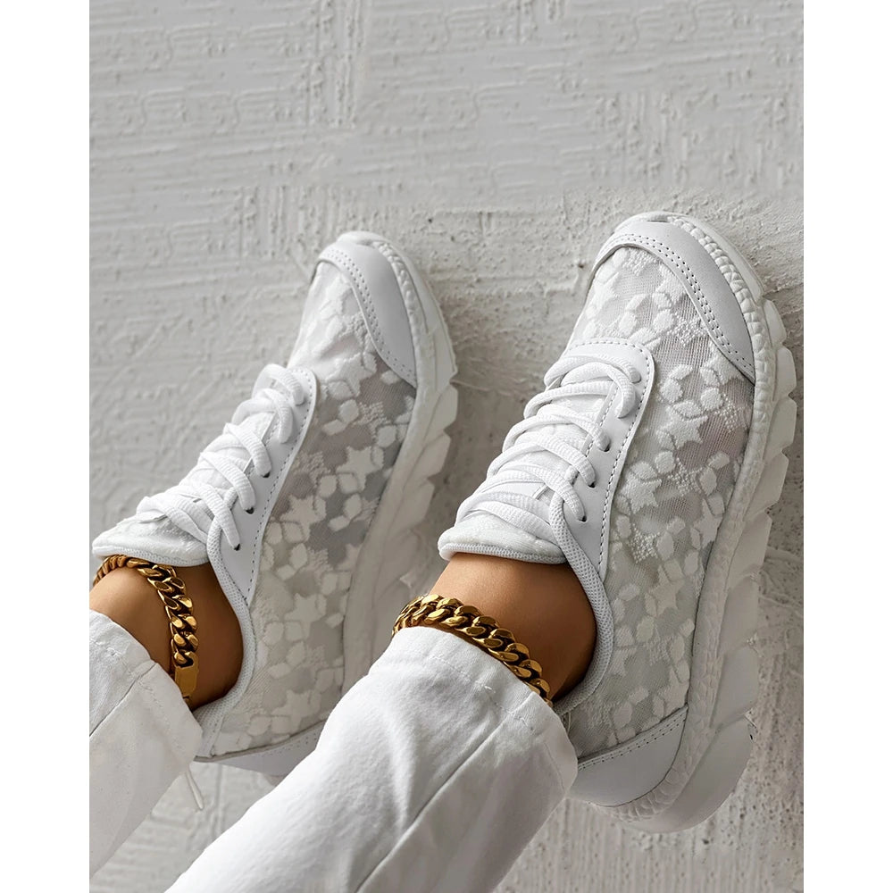 Damskie buty sportowe sneakersy ortopedyczne z koronkowymi wstawkami