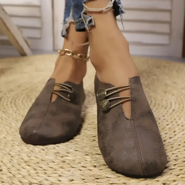 Damskie baleriny wsuwane z ozdobnymi guzikami i elastycznymi paskami