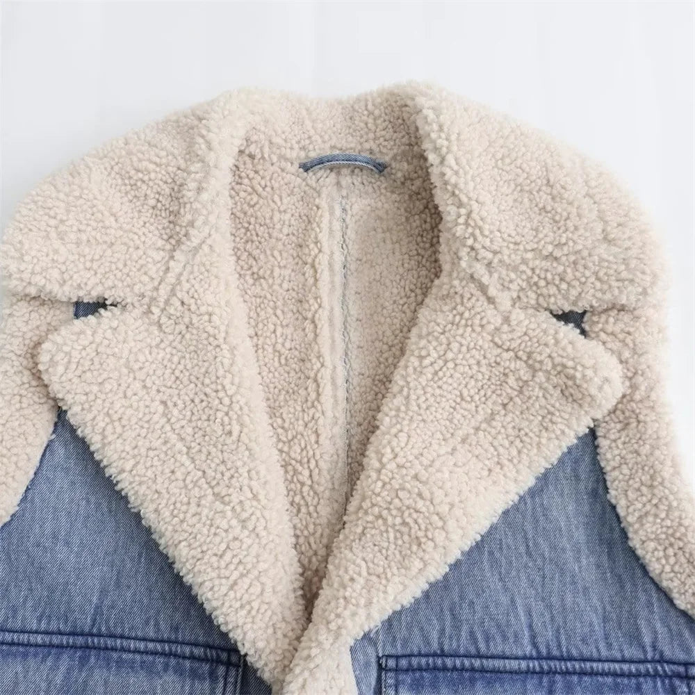 Damska kamizelka jeansowa z futrzanym ociepleniem